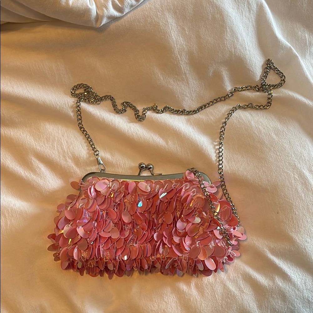 Chic Pink Sequin Clutch Bag